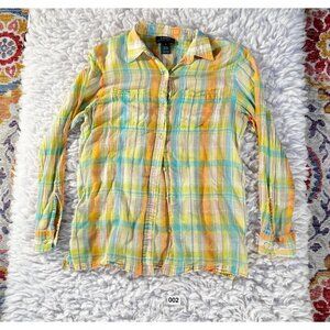 Vintage Lauren Ralph Lauren Button Shirt Women's Sm Pastel Multi Plaid Cotton